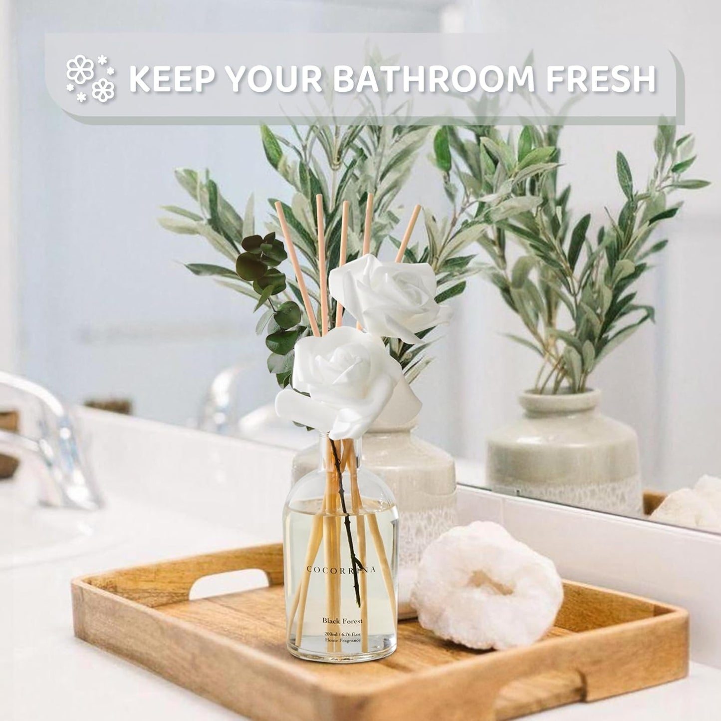 Lemon Eucalyptus Reed Diffuser, 6.76 oz | Real Dried Eucalyptus Leaves, 8 Reeds, Long-Lasting Essential Oil, Home Fragrance, Bedroom or Bathroom Décor