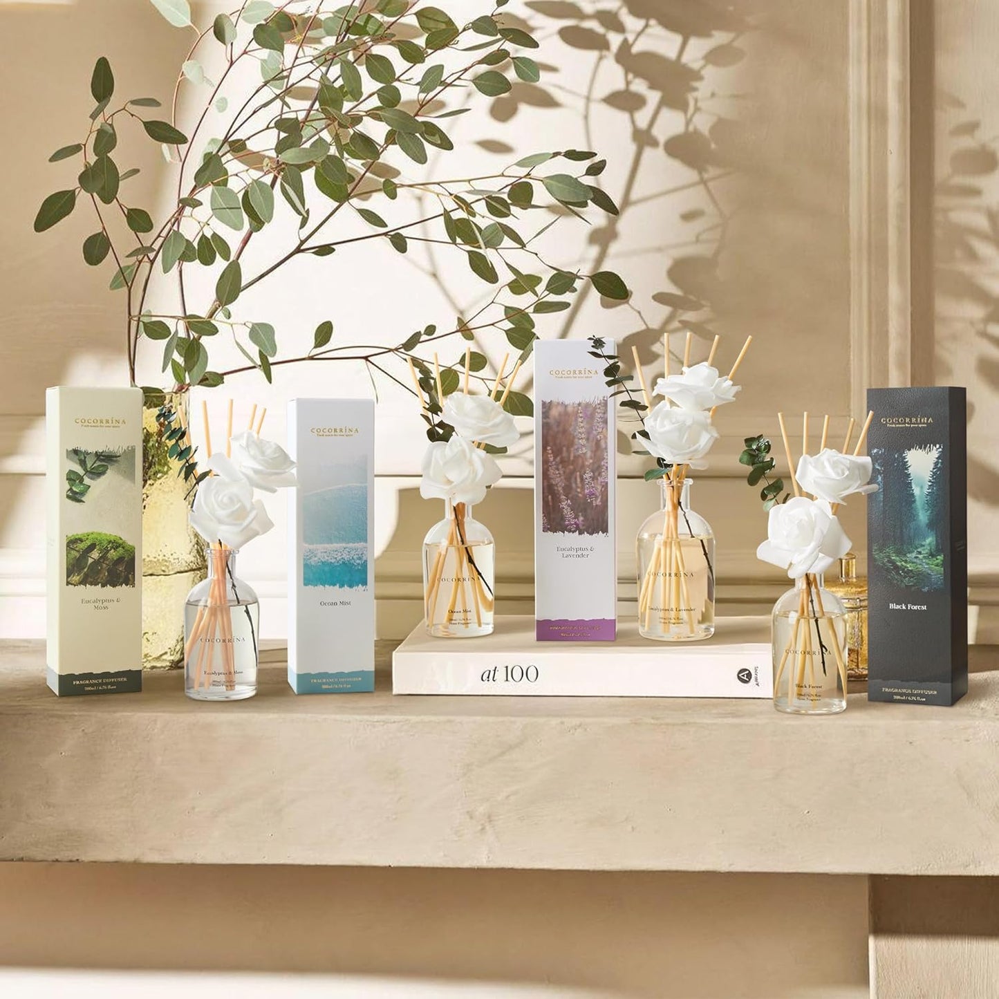 Lemon Eucalyptus Reed Diffuser, 6.76 oz | Real Dried Eucalyptus Leaves, 8 Reeds, Long-Lasting Essential Oil, Home Fragrance, Bedroom or Bathroom Décor