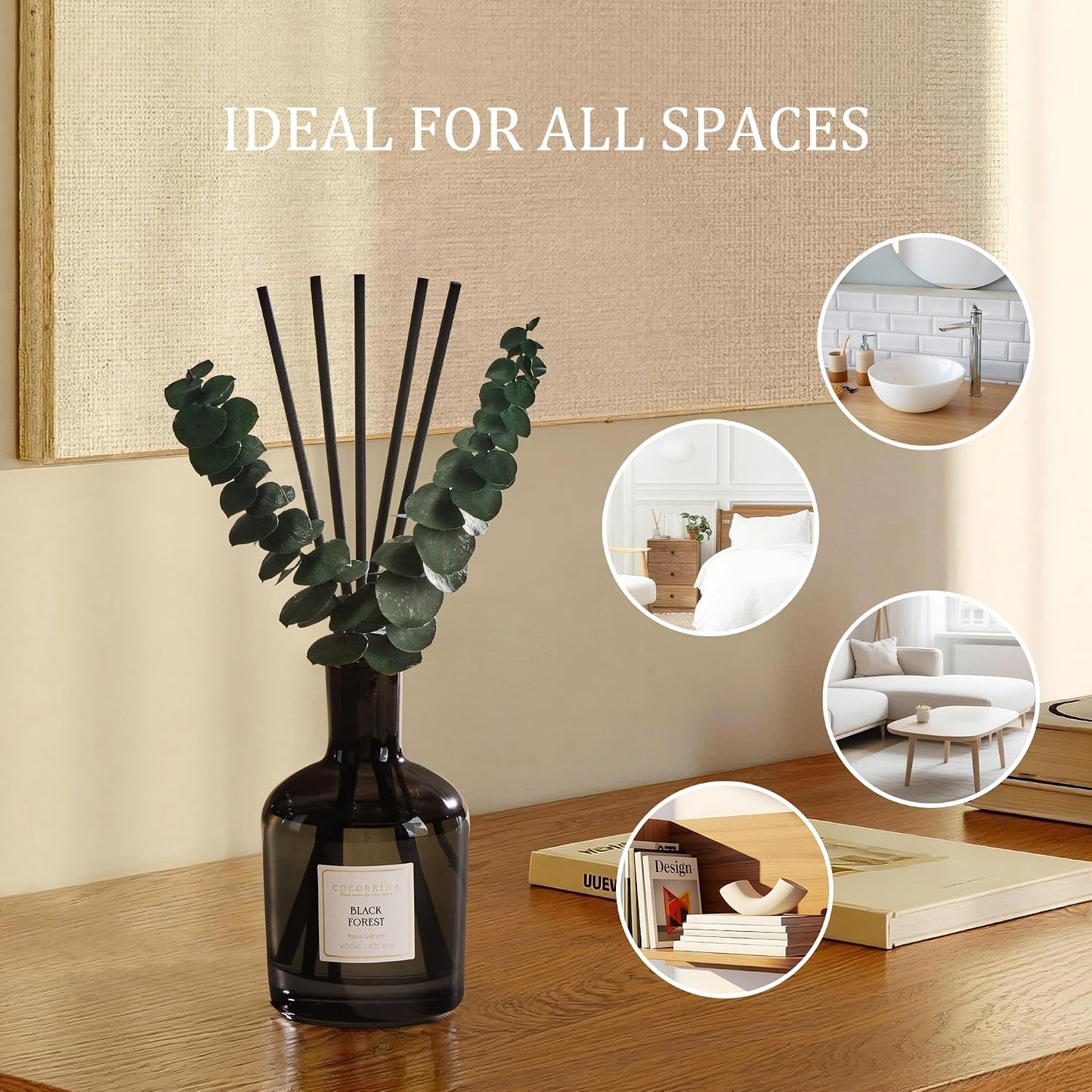 Lemon Eucalyptus Reed Diffuser, 6.76 oz | Real Dried Eucalyptus Leaves, 8 Reeds, Long-Lasting Essential Oil, Home Fragrance, Bedroom or Bathroom Décor