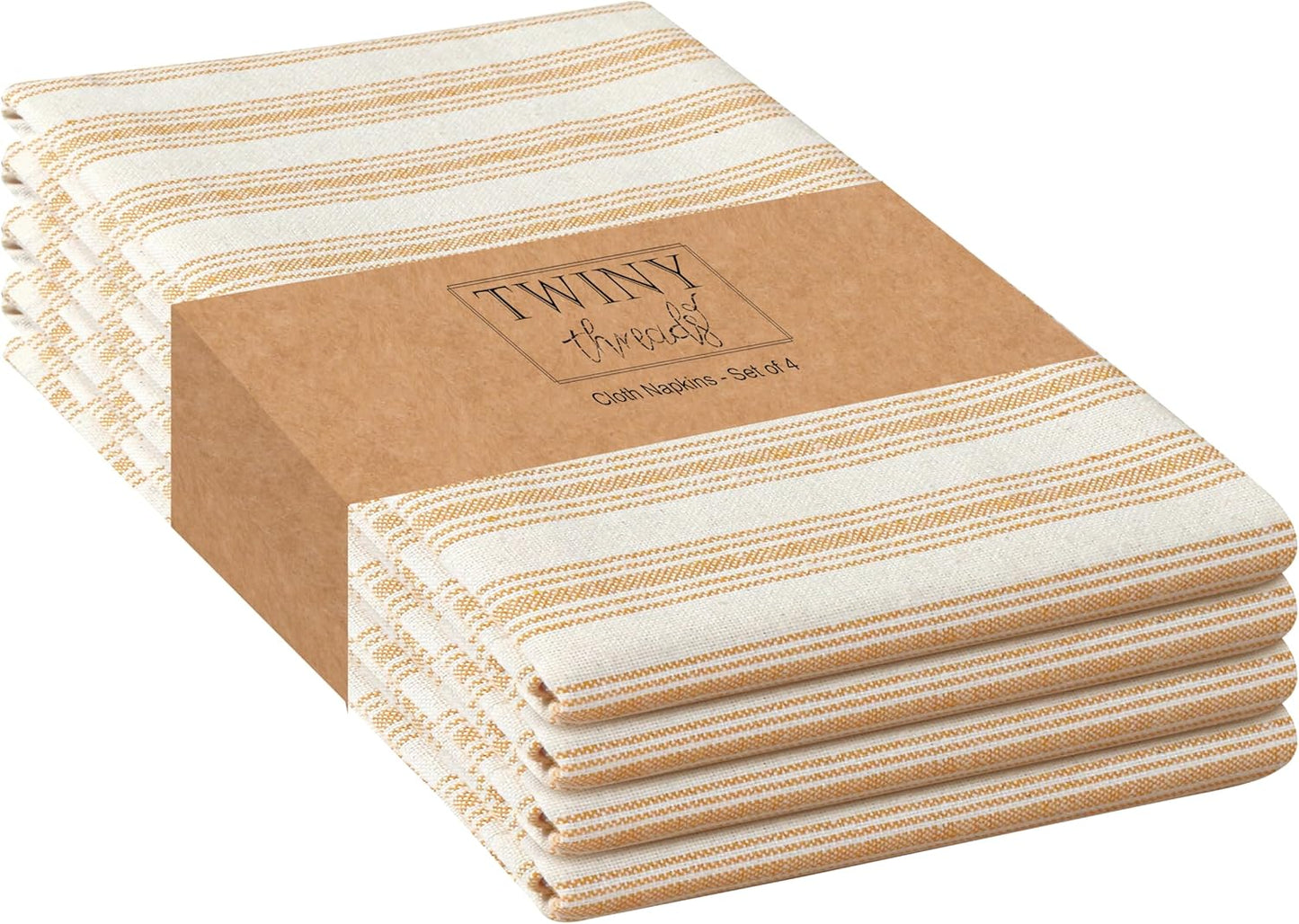 Stripe Cloth Napkins 100% Cotton 18x18 inch Set of 4 Rustic Farmhouse Napkin Washable Hotel Quality Dinner Napkins for Home, Restaurant, Wedding - Mustard Yellow