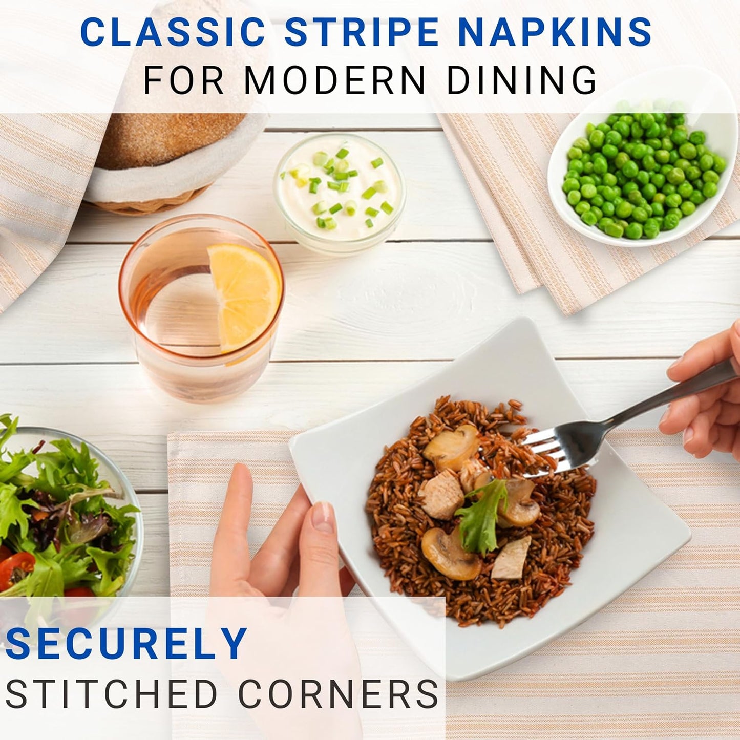 Stripe Cloth Napkins 100% Cotton 18x18 inch Set of 4 Rustic Farmhouse Napkin Washable Hotel Quality Dinner Napkins for Home, Restaurant, Wedding - Mustard Yellow