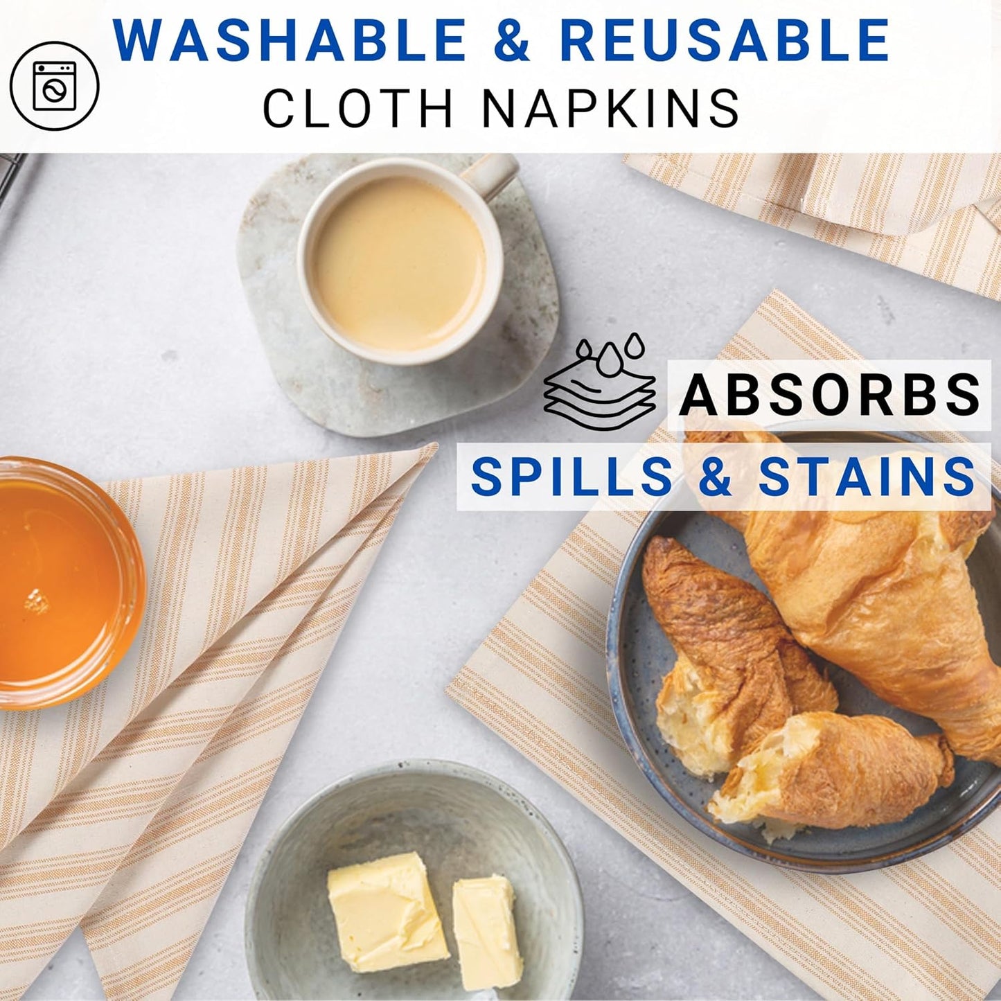 Stripe Cloth Napkins 100% Cotton 18x18 inch Set of 4 Rustic Farmhouse Napkin Washable Hotel Quality Dinner Napkins for Home, Restaurant, Wedding - Mustard Yellow