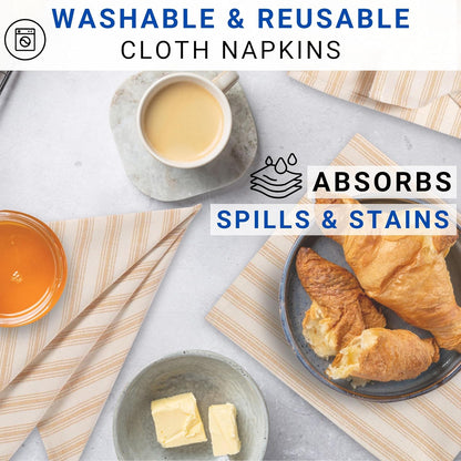 Stripe Cloth Napkins 100% Cotton 18x18 inch Set of 4 Rustic Farmhouse Napkin Washable Hotel Quality Dinner Napkins for Home, Restaurant, Wedding - Mustard Yellow