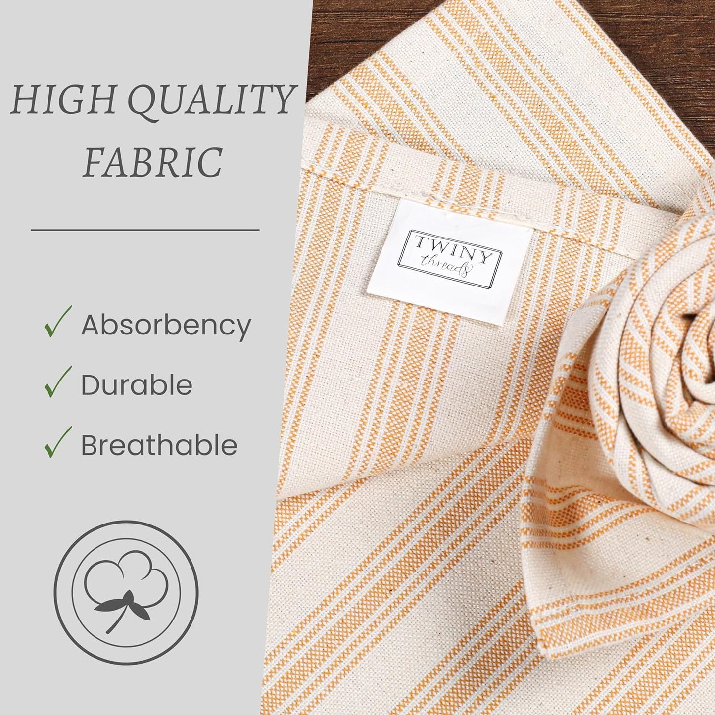 Stripe Cloth Napkins 100% Cotton 18x18 inch Set of 4 Rustic Farmhouse Napkin Washable Hotel Quality Dinner Napkins for Home, Restaurant, Wedding - Mustard Yellow