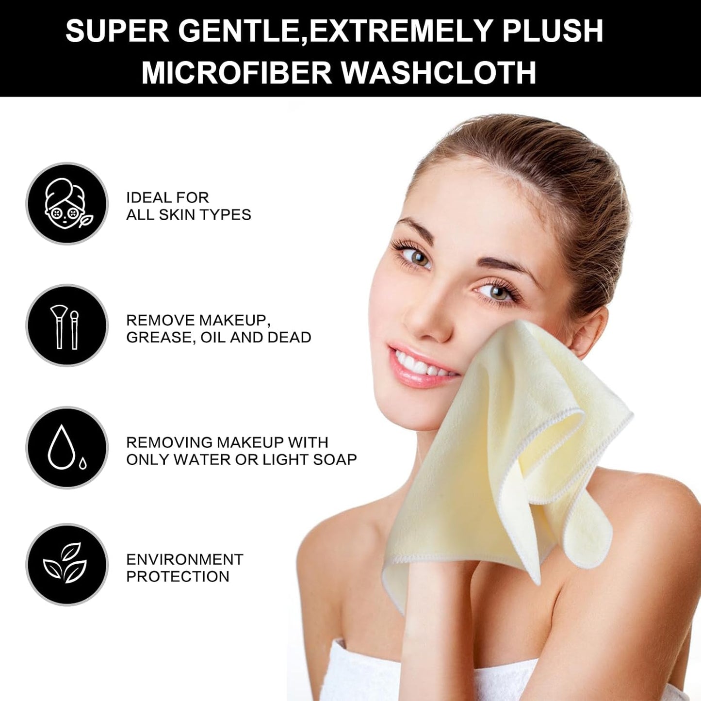 Microfiber Facial Cloths Fast Drying Washcloth 12inch x 12inch Absorbent Face Wash Cloth Soft Makeup Remover Cloths