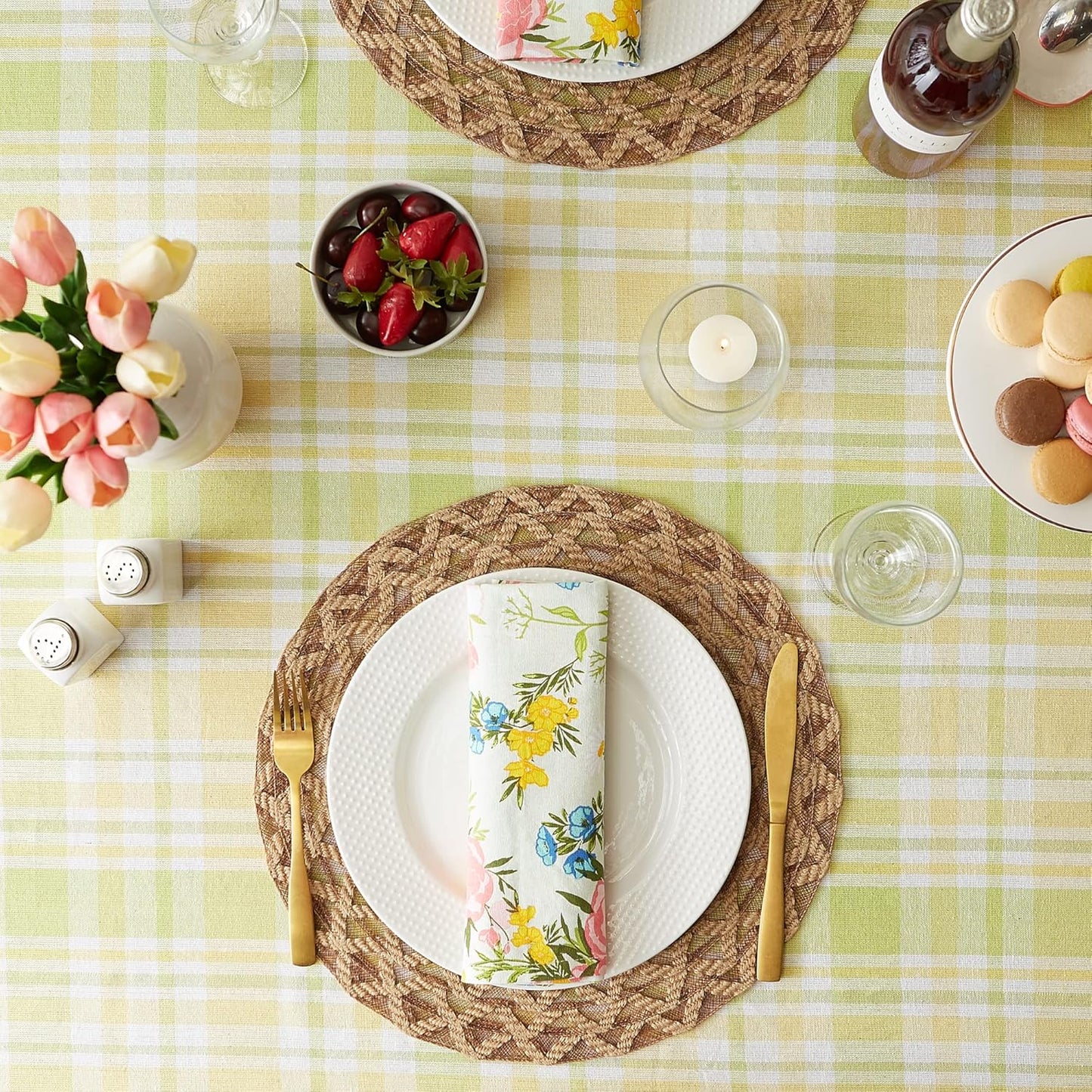 Lemon Bliss Plaid Cotton Tabletop Collection, Tablecloth, 60x84
