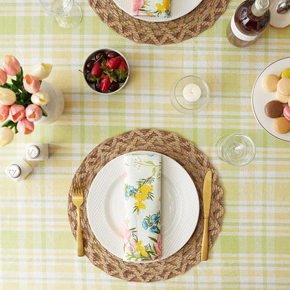 Lemon Bliss Plaid Cotton Tabletop Collection, Tablecloth, 60x84