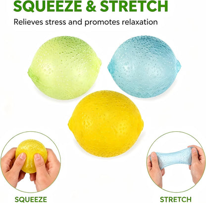 3Pcs Lemon Stress Balls, Soft & Sturdy Lemon Squeeze Toys Effective Anxiety Relief Fidget Toys, Fun Hand Stress Relief, Halloween, Christmas, Birthdays, and Friend Gifts, Suitable for Ages 18 and up