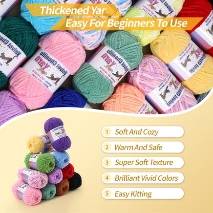 Fluffy Chenille Yarn for Crocheting, Chunky Velvet Yarn for Crochet Amigurumi, Used for Making Baby Yarns Blanket, Clothes, Pattern Knitting Creations (1-Yellow)