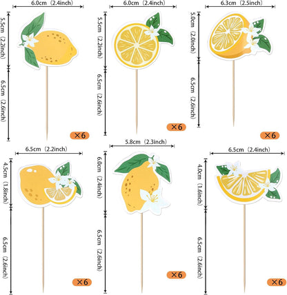 24 Pack Lemon Cupcake Toppers Juicy Fruit Summer Birthday Cupcake Picks for Lemon Theme Baby Shower Birthday Wedding Bridal Shower Bachelorette Party Cake Decorations