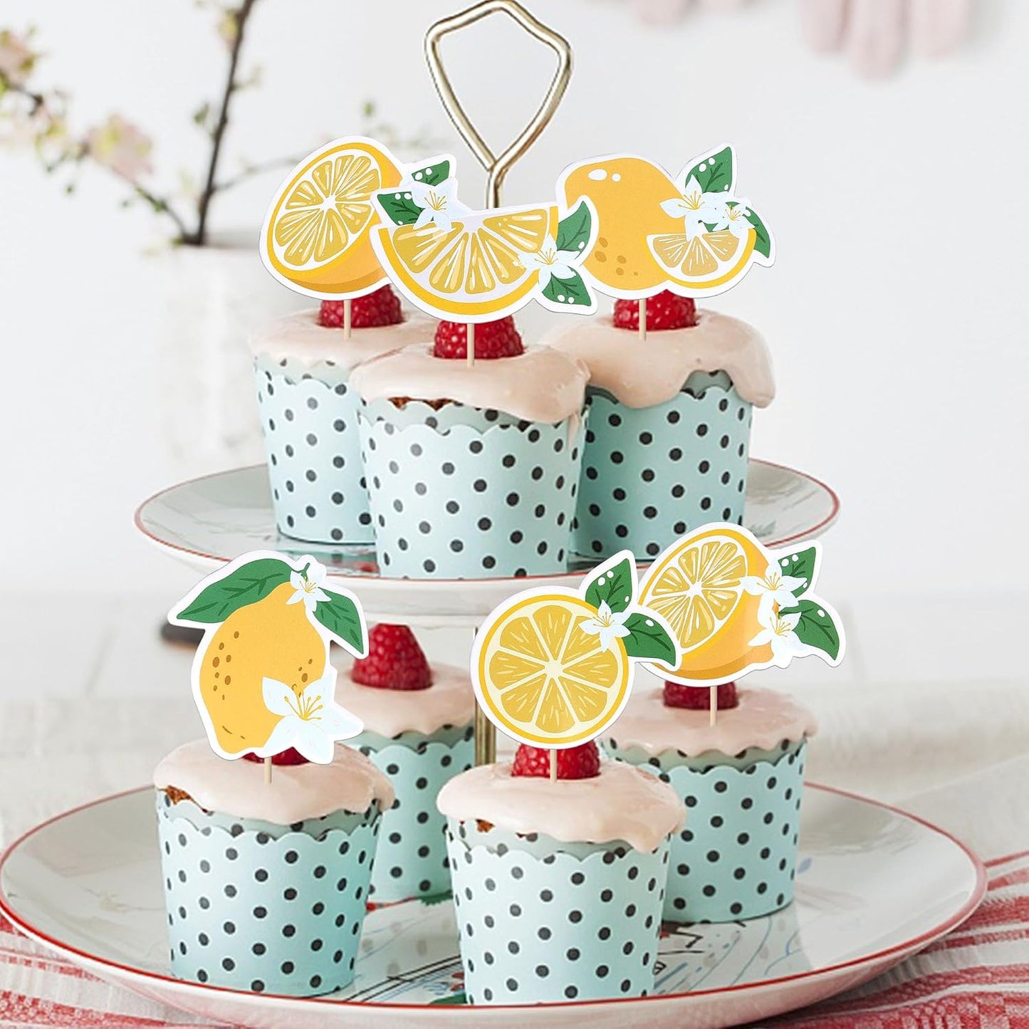 24 Pack Lemon Cupcake Toppers Juicy Fruit Summer Birthday Cupcake Picks for Lemon Theme Baby Shower Birthday Wedding Bridal Shower Bachelorette Party Cake Decorations