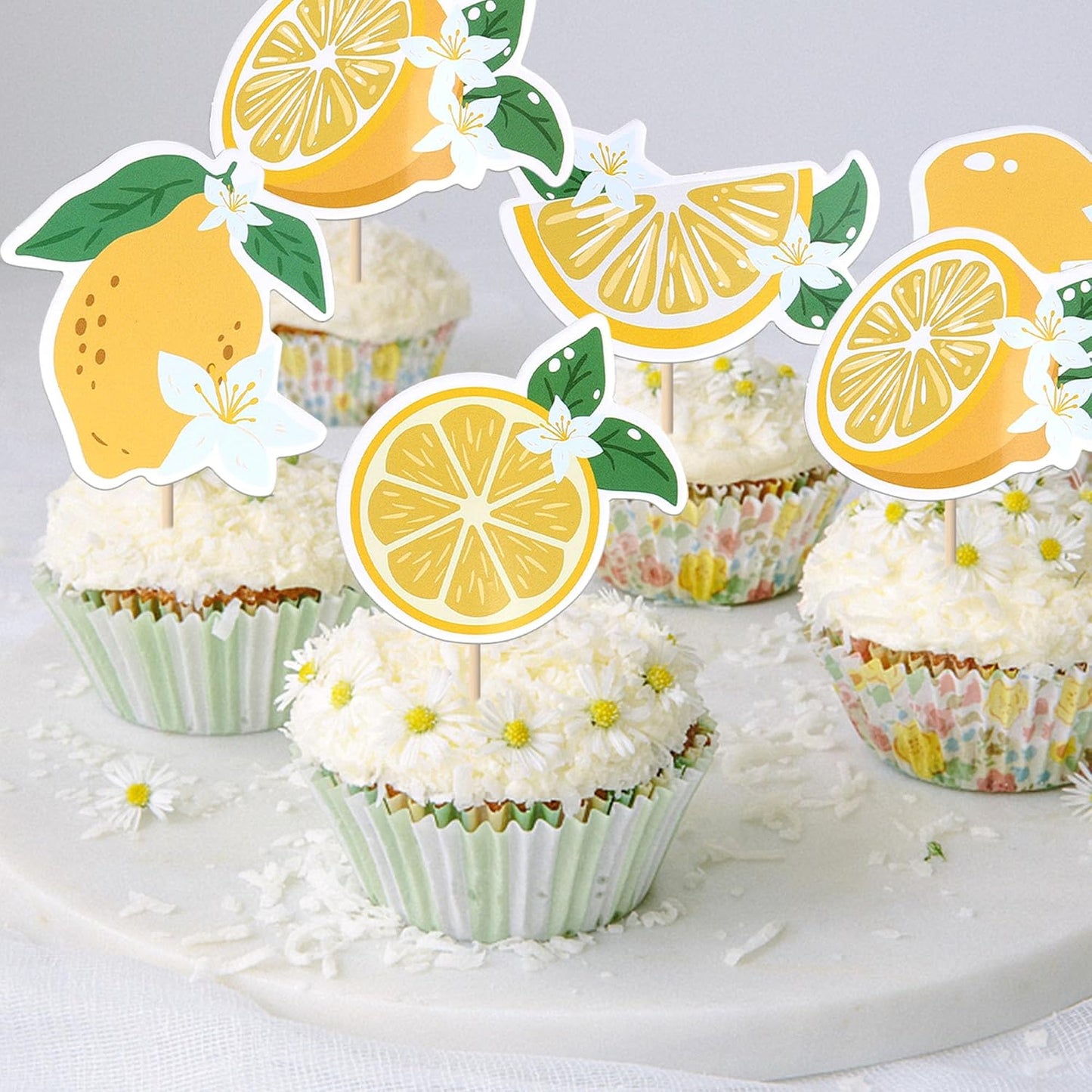 24 Pack Lemon Cupcake Toppers Juicy Fruit Summer Birthday Cupcake Picks for Lemon Theme Baby Shower Birthday Wedding Bridal Shower Bachelorette Party Cake Decorations