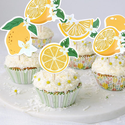 24 Pack Lemon Cupcake Toppers Juicy Fruit Summer Birthday Cupcake Picks for Lemon Theme Baby Shower Birthday Wedding Bridal Shower Bachelorette Party Cake Decorations