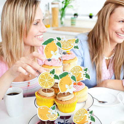 24 Pack Lemon Cupcake Toppers Juicy Fruit Summer Birthday Cupcake Picks for Lemon Theme Baby Shower Birthday Wedding Bridal Shower Bachelorette Party Cake Decorations
