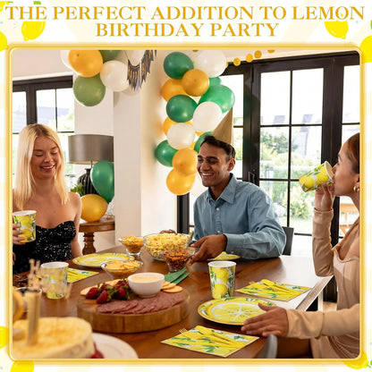 400 Pcs Lemon Party Supplies Summer Fruit Disposable Plates Napkins Cups Spoons Forks Knives for Yellow Lemons Birthday Wedding Bridal Shower Baby Shower Table Decorations Serve 50