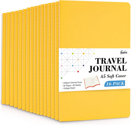 16 Pack Soft Cover Journal Bulk, Lined Notebooks College Ruled for Work for Women Girl Writing, Blank Travel Journal Note Taking Notebook School Business Supplies, 8.2” x 5.5”, A5, Yellow