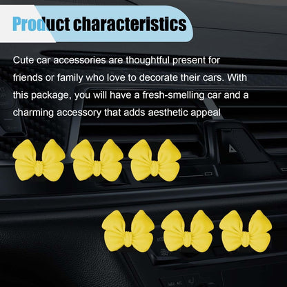 6PCS Bow Car Air Freshener Clips, Cute Air Conditioning Vent Clip, Aesthetic Car Interior Decoration Accessories, Automotive Dashboard Air Vent Trim Clip for Women Girl (Yellow)