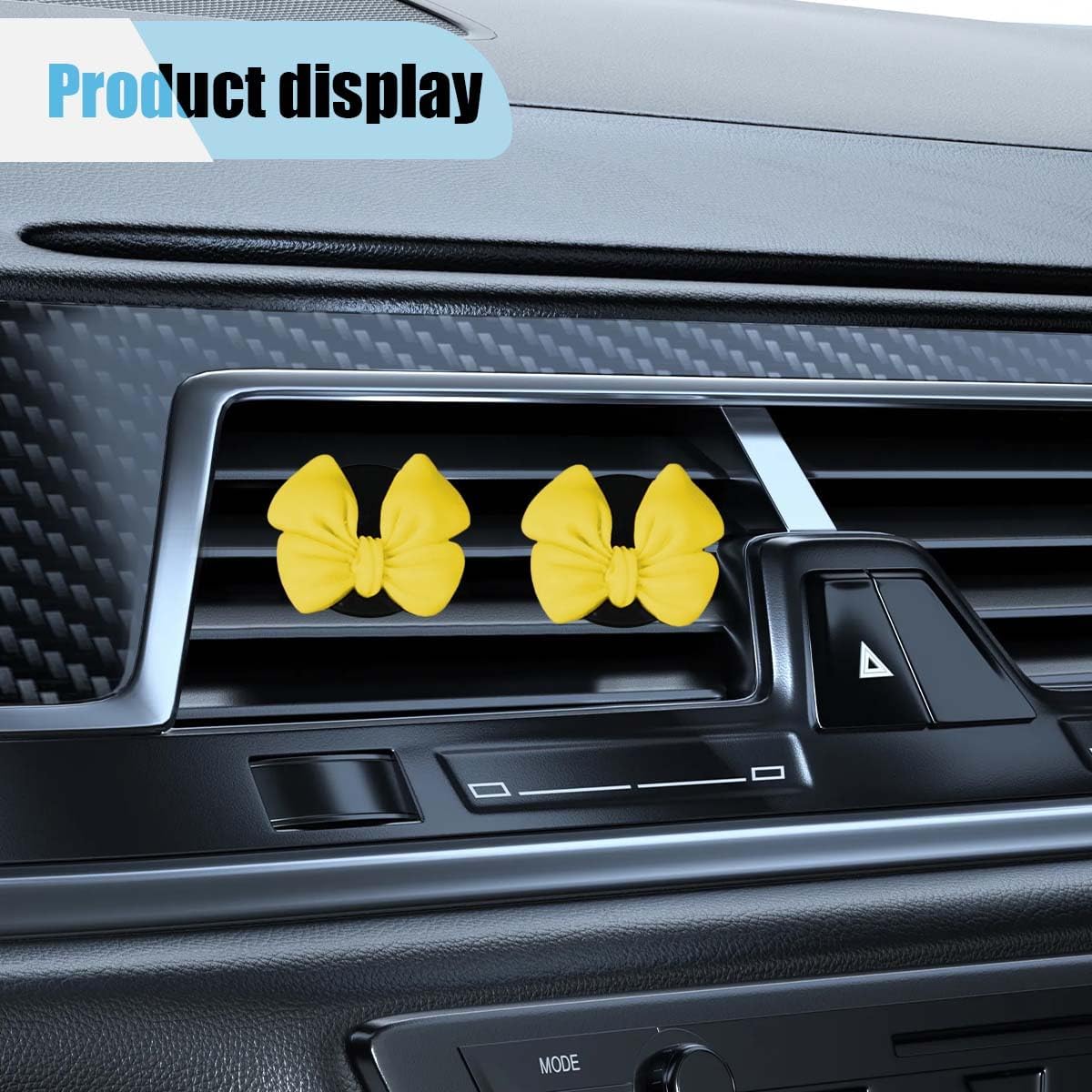 6PCS Bow Car Air Freshener Clips, Cute Air Conditioning Vent Clip, Aesthetic Car Interior Decoration Accessories, Automotive Dashboard Air Vent Trim Clip for Women Girl (Yellow)