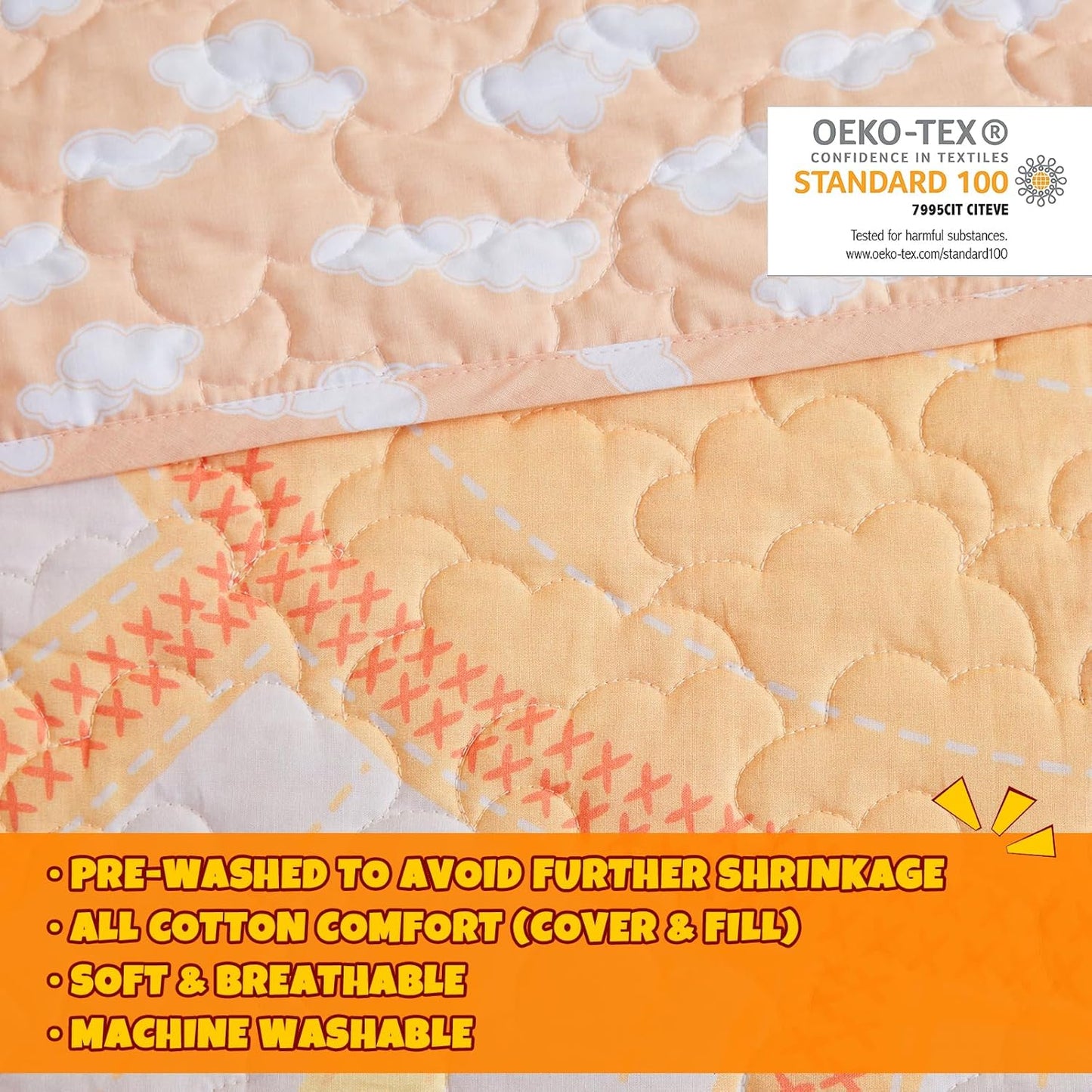 Intelligent Design Kids Twin Quilt Bedding Set, Cotton Coverlet Sun Girls Bedding Set Rainbow & Clouds Reversible Dawn Light & Breathable Sham Throw Pillow Twin Yellow/Coral 3 Piece