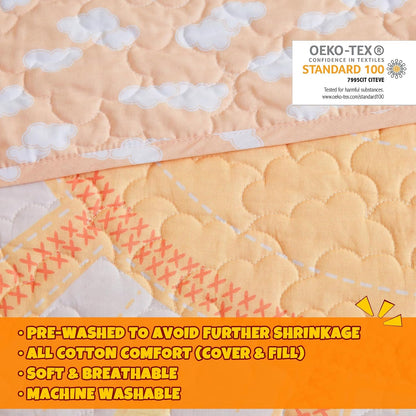 Intelligent Design Kids Twin Quilt Bedding Set, Cotton Coverlet Sun Girls Bedding Set Rainbow & Clouds Reversible Dawn Light & Breathable Sham Throw Pillow Twin Yellow/Coral 3 Piece