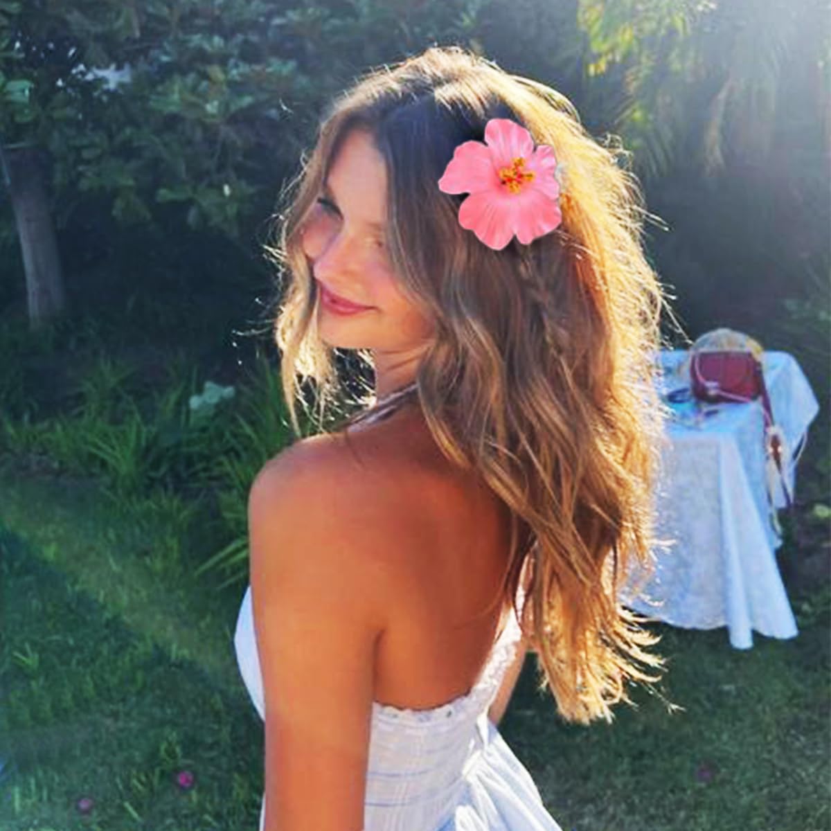 4Pcs Hawaiian Flower Hair Clips for Women,Plumeria Hibiscus Hair Clips Rose Hair Barrettes 3.5 Inch Artificial Flower Clips,Hair Accessories for Vacation Beach Party, Boho Clips for Girls Wedding
