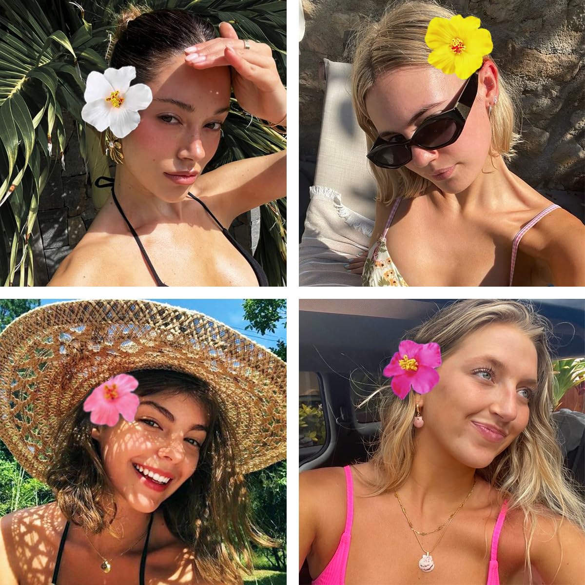 4Pcs Hawaiian Flower Hair Clips for Women,Plumeria Hibiscus Hair Clips Rose Hair Barrettes 3.5 Inch Artificial Flower Clips,Hair Accessories for Vacation Beach Party, Boho Clips for Girls Wedding