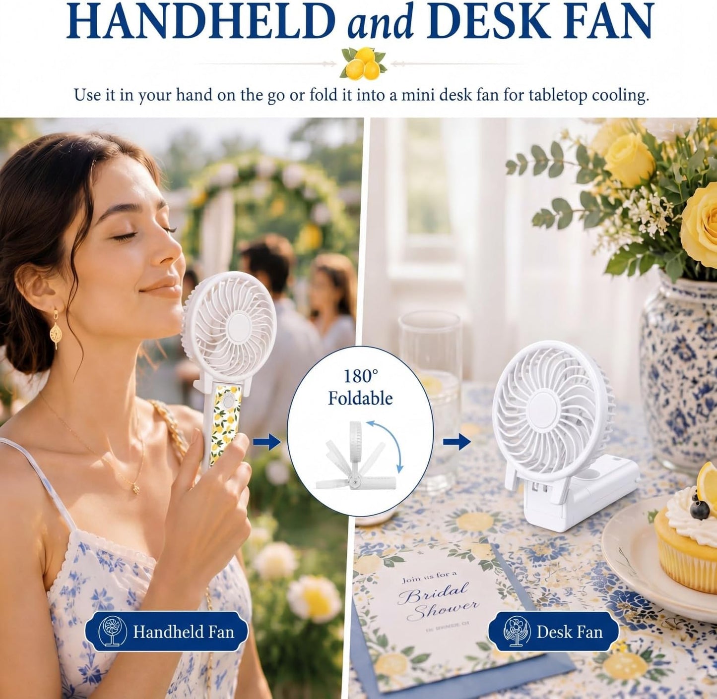 25 Pcs Lemon Party Decorations Bulk Mini Fans 180° Foldable Portable Handheld Desk Fans for Wedding Guest Gift Bag Stuffers Lemonade Themed Bridal Shower Citrus Birthday Party Favors