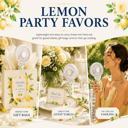 25 Pcs Lemon Party Decorations Bulk Mini Fans 180° Foldable Portable Handheld Desk Fans for Wedding Guest Gift Bag Stuffers Lemonade Themed Bridal Shower Citrus Birthday Party Favors