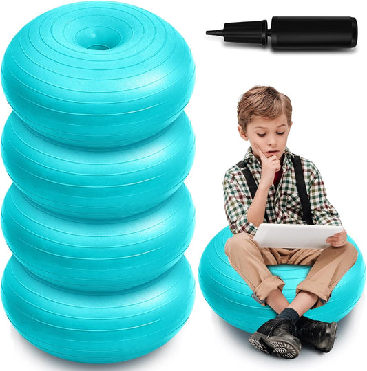 4 Pcs Flexible Seating for Classroom Elementary, 20'' Yoga Inflatable Ball Chair for Kids, Wobble Chair Donut Ball Chairs with Inflator for Student Sensory Balance Exercise (Fresh Color)