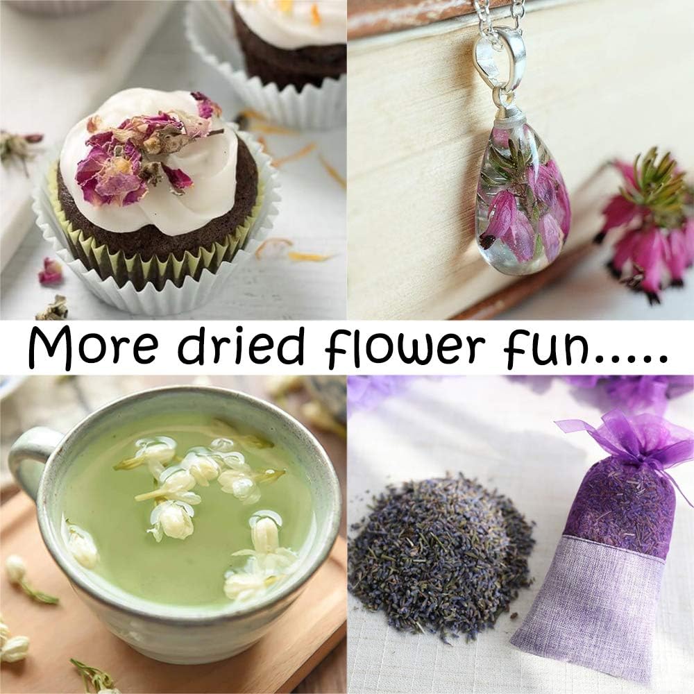 Dried Flowers, 21 Bags 100% Natural Dry Flower Herbs Kit for Crafts | For Soap, DIY Candle, Baths and Resin Jewelry Making, Includes Lavender, Don't Forget Me, Lily, Rose Petals, Jasmine and More