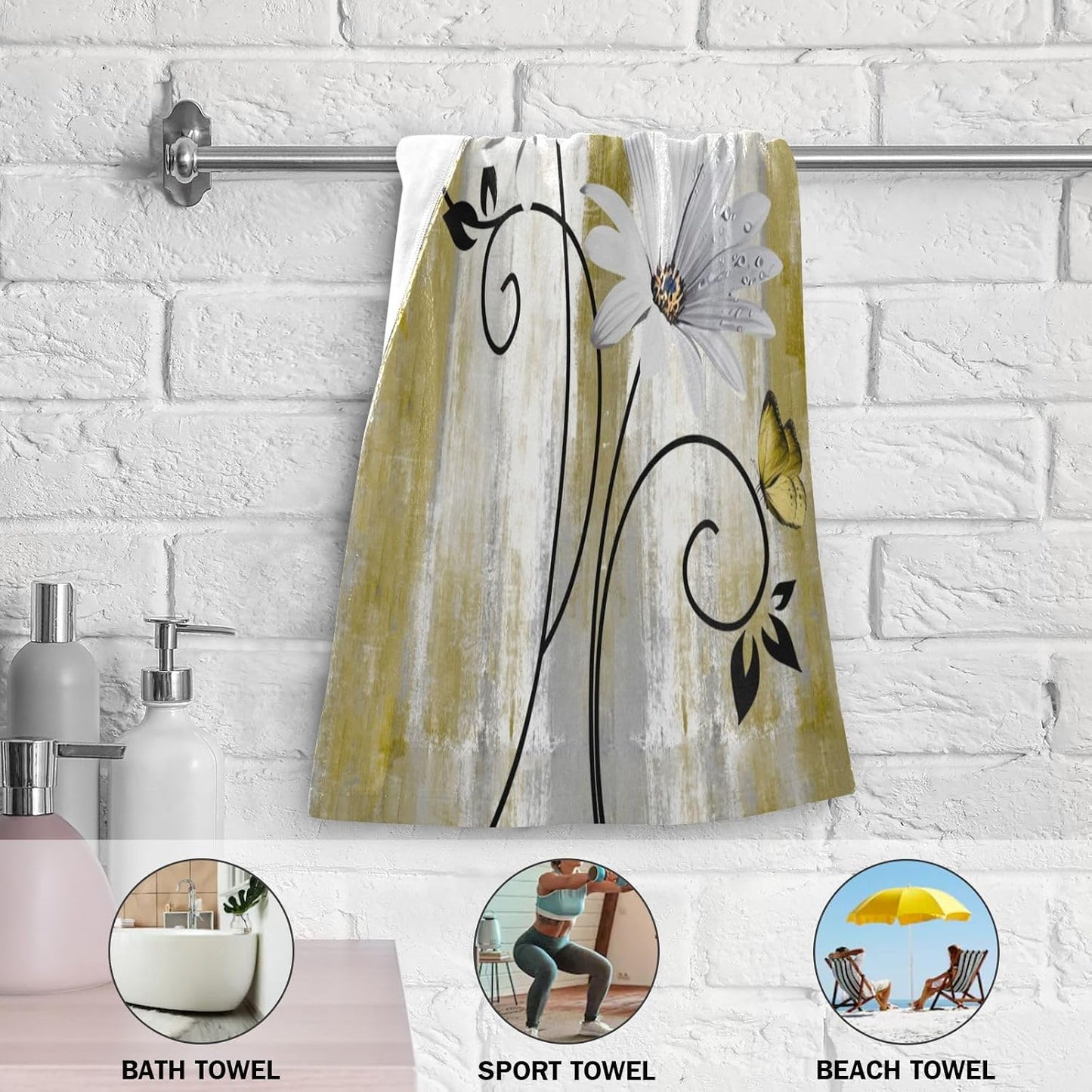 Yellow White Daisy Hand Towels for Bathroom Set of 2 Soft Absorbent Rustic Flower Butterfly on Country Wood Small Bath Towels Decorative Farm Kitchen Dish Towel Guest Bathroom Towels 28x14in
