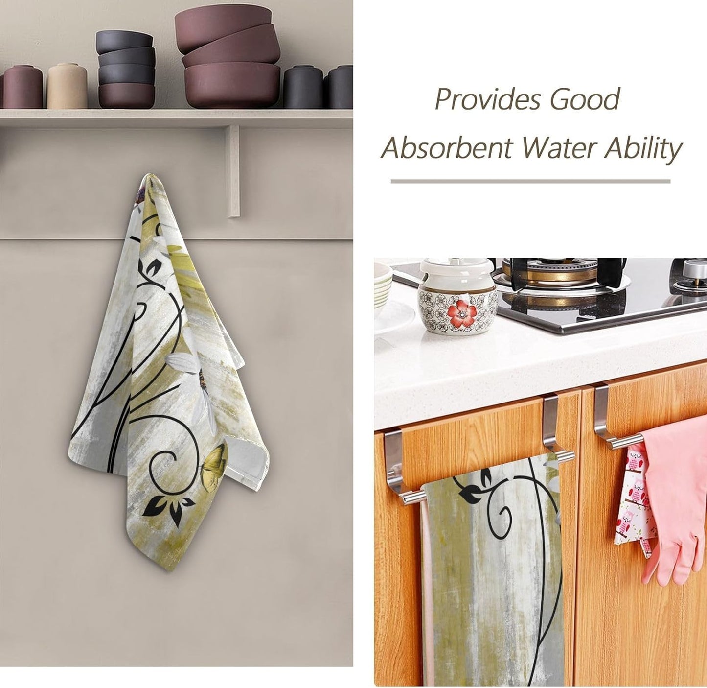 Yellow White Daisy Hand Towels for Bathroom Set of 2 Soft Absorbent Rustic Flower Butterfly on Country Wood Small Bath Towels Decorative Farm Kitchen Dish Towel Guest Bathroom Towels 28x14in