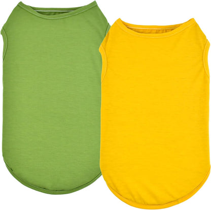 2-Pack Dog Tank Tops for Small Medium Large Dogs Yellow& Green Sleeveless Puppy Vest Shirts Spring Summer Breathable Pet Apparel Colorful Outfits for Boy & Girl Dogs(Yellow& Green) XXL