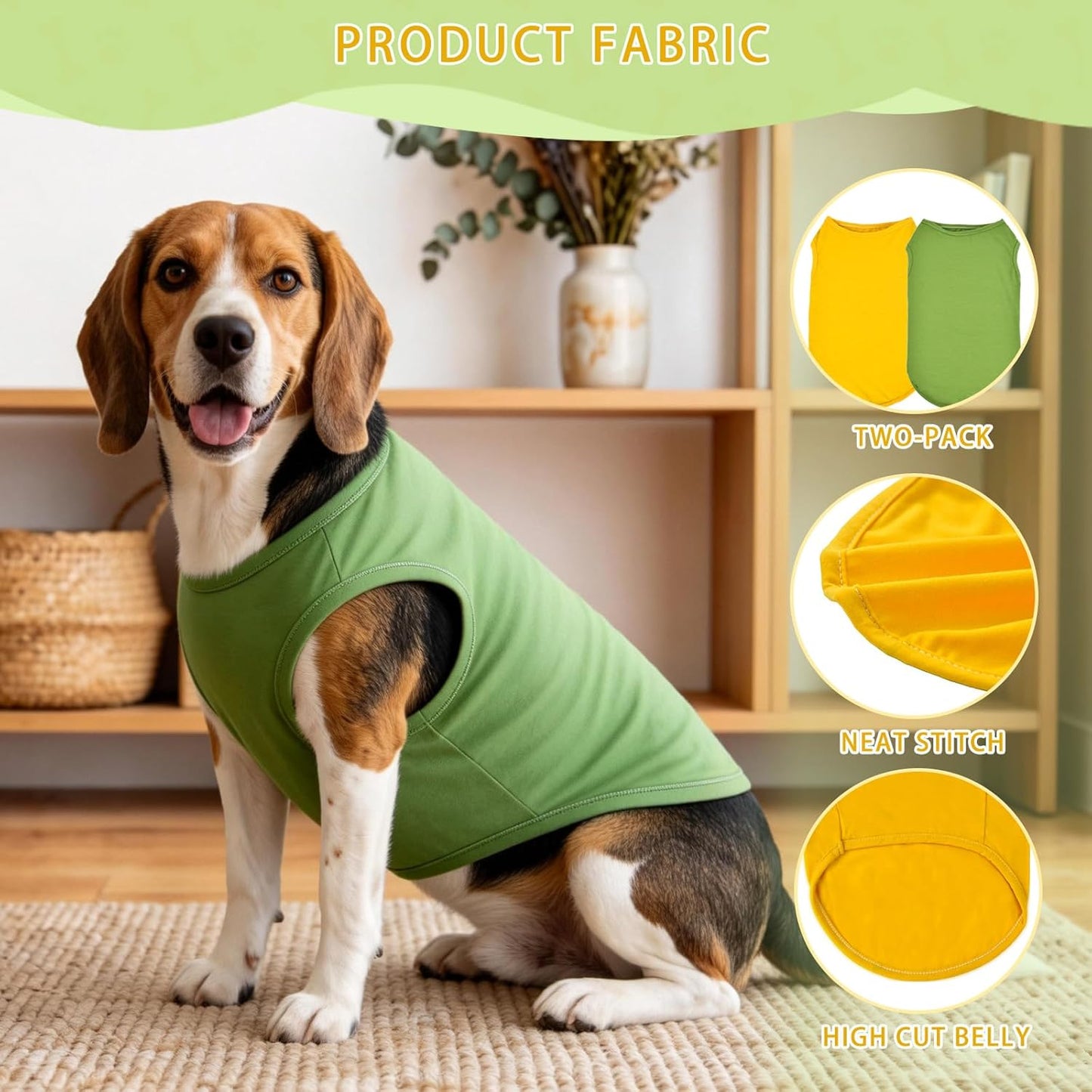 2-Pack Dog Tank Tops for Small Medium Large Dogs Yellow& Green Sleeveless Puppy Vest Shirts Spring Summer Breathable Pet Apparel Colorful Outfits for Boy & Girl Dogs(Yellow& Green) XXL