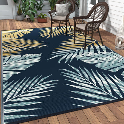 Outdoor Rug 6' x 9' Waterproof for Patios Clearance, Reversible Outdoor Plastic Straw Camping Rug Carpet, Large Area Rugs Mats for RV, Camper, Deck, Balcony, Porch, Beach, Picnic, Yellow&Blue