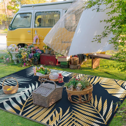 Outdoor Rug 6' x 9' Waterproof for Patios Clearance, Reversible Outdoor Plastic Straw Camping Rug Carpet, Large Area Rugs Mats for RV, Camper, Deck, Balcony, Porch, Beach, Picnic, Yellow&Blue