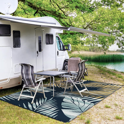Outdoor Rug 6' x 9' Waterproof for Patios Clearance, Reversible Outdoor Plastic Straw Camping Rug Carpet, Large Area Rugs Mats for RV, Camper, Deck, Balcony, Porch, Beach, Picnic, Yellow&Blue