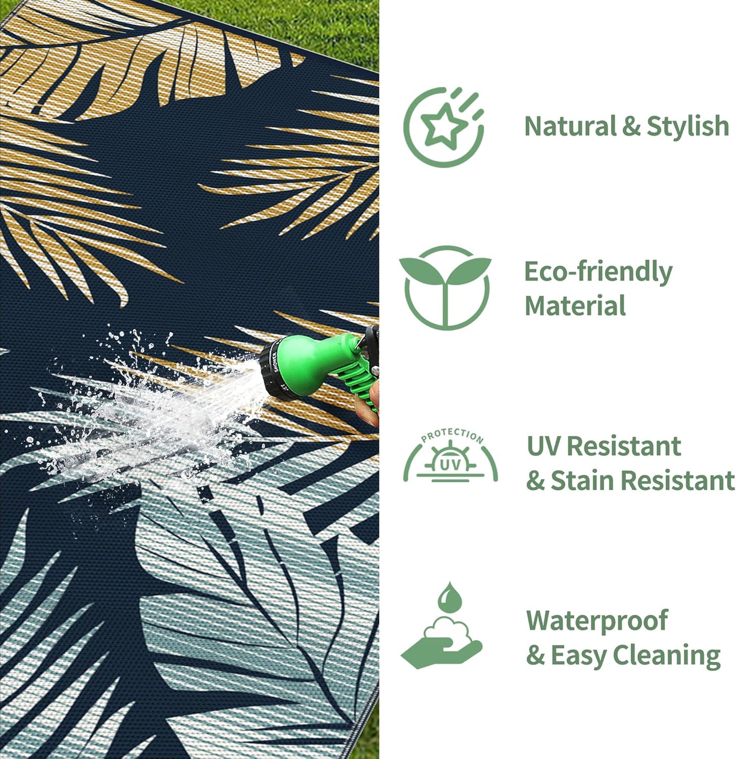 Outdoor Rug 6' x 9' Waterproof for Patios Clearance, Reversible Outdoor Plastic Straw Camping Rug Carpet, Large Area Rugs Mats for RV, Camper, Deck, Balcony, Porch, Beach, Picnic, Yellow&Blue