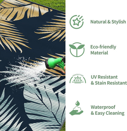 Outdoor Rug 6' x 9' Waterproof for Patios Clearance, Reversible Outdoor Plastic Straw Camping Rug Carpet, Large Area Rugs Mats for RV, Camper, Deck, Balcony, Porch, Beach, Picnic, Yellow&Blue