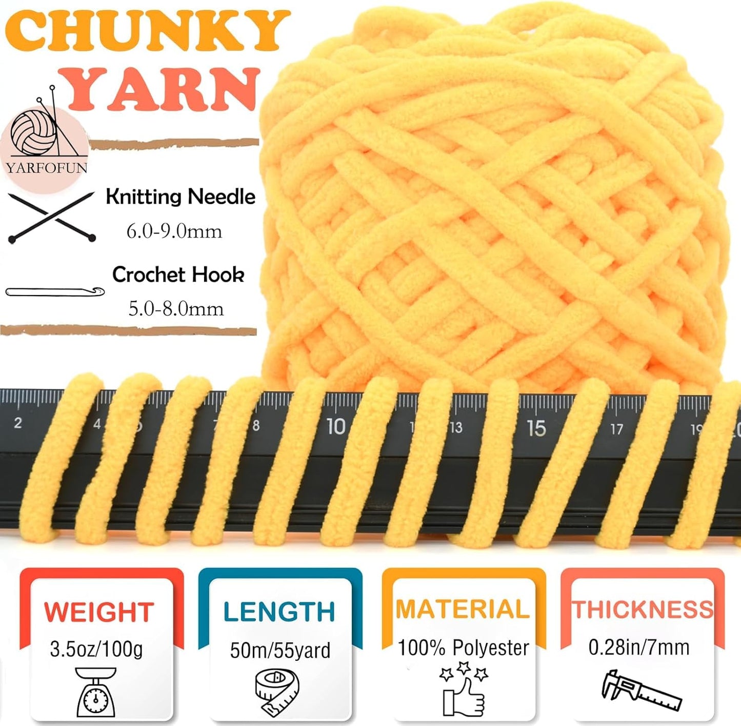 Chunky Chenille Yarn for Crocheting,Yellow Fluffy Velvet Plush Yarn Thick Soft Chunky Chenille Yarn Baby Blanket Yarn for Crocheting Knitting Beginners 100g(Chicken Yellow