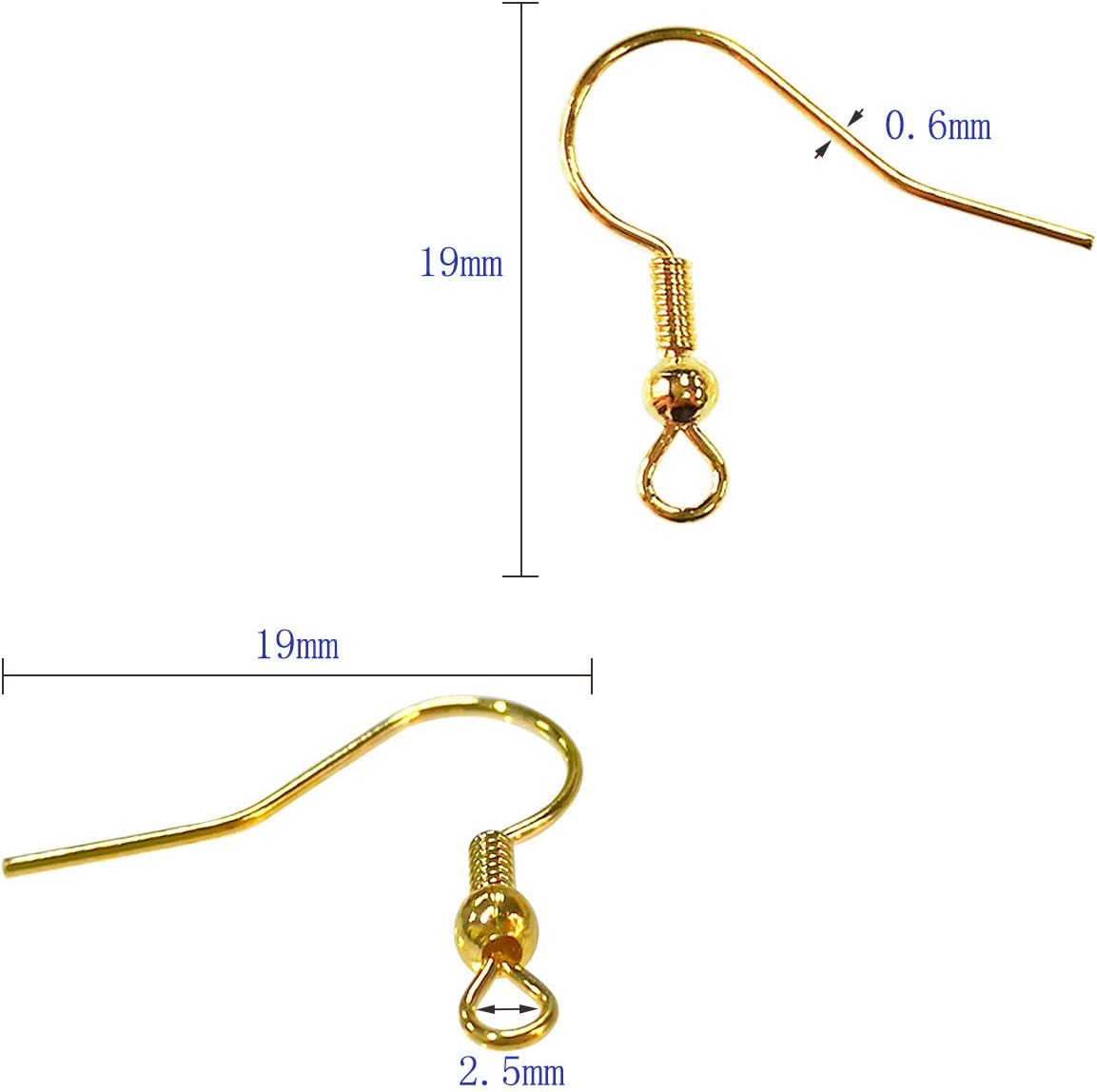 120pcs Earring Hooks with Ball and Coil, Hypo Allergenic Plated Gold Ear Wires with Transparent Storage Box, for DIY Jewelry Making