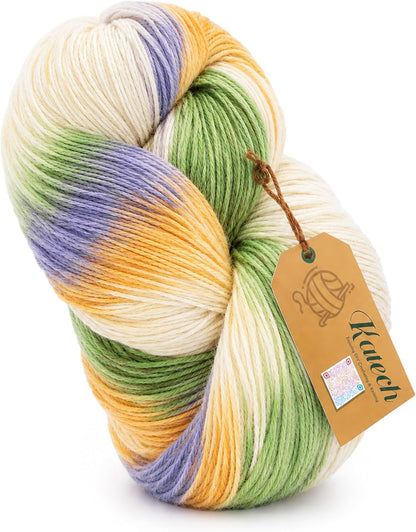 Wool Yarn for Crocheting & Knitting-#3 DK Weight Yarns Green Yellow | 8.82oz/ 250g Hand Dyed Yarn 70% Wool 30% Polyester- Sock Yarn 710 yds Blend Cashmere Yarns for Knitting Sock Blankets, Shawls