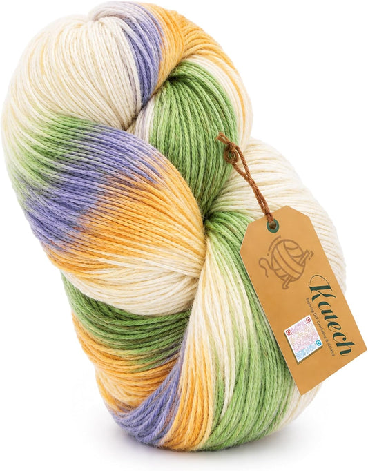 Wool Yarn for Crocheting & Knitting-#3 DK Weight Yarns Green Yellow | 8.82oz/ 250g Hand Dyed Yarn 70% Wool 30% Polyester- Sock Yarn 710 yds Blend Cashmere Yarns for Knitting Sock Blankets, Shawls