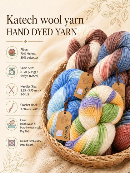 Wool Yarn for Crocheting & Knitting-#3 DK Weight Yarns Green Yellow | 8.82oz/ 250g Hand Dyed Yarn 70% Wool 30% Polyester- Sock Yarn 710 yds Blend Cashmere Yarns for Knitting Sock Blankets, Shawls