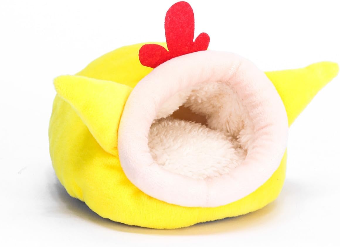 UKCOCO Hamster Warm Bed Small Animal Nest with Plush Fleece Lining Winter Pet Bed for Hamsters Hedgehogs Chick Design Yellow