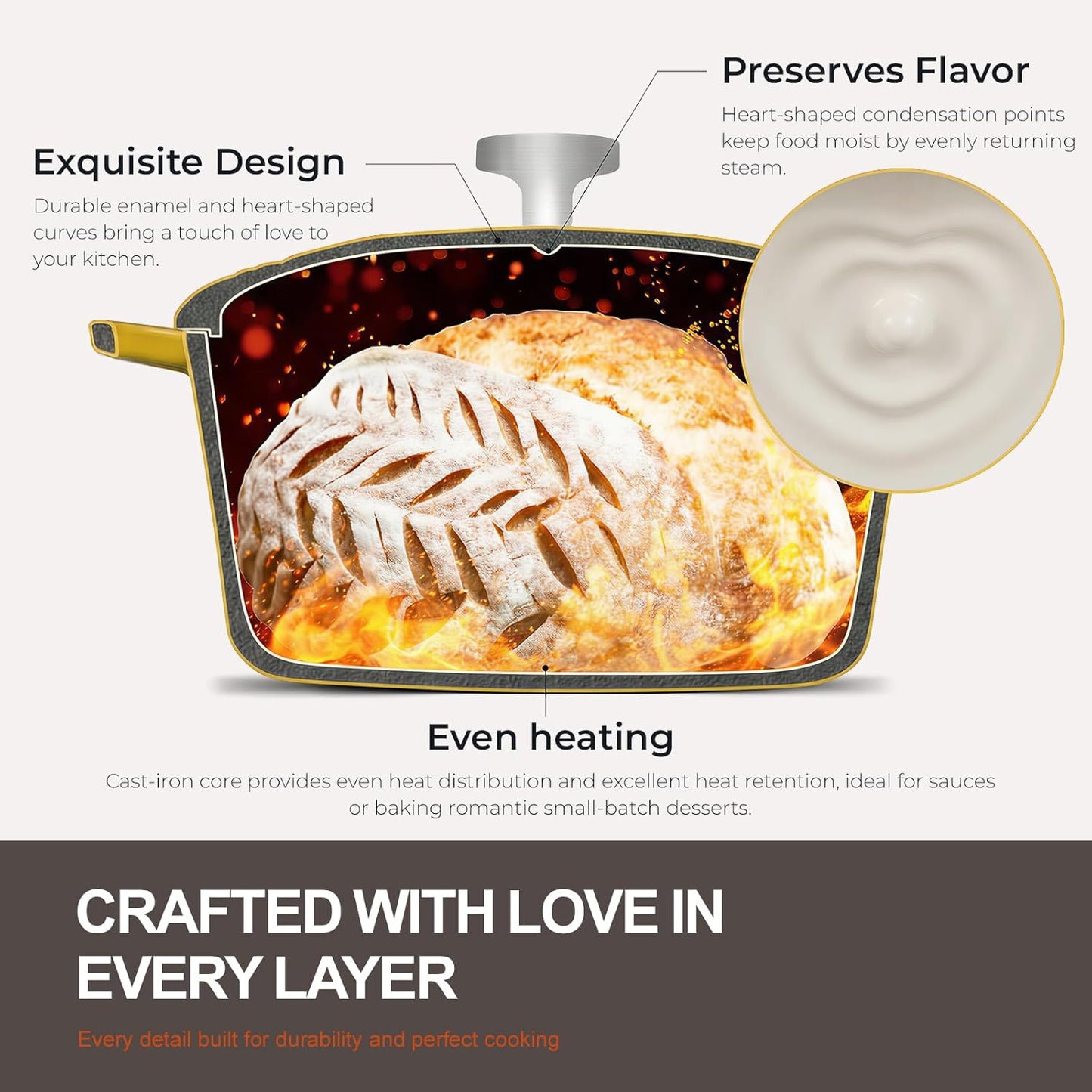 Enameled Cast Iron Dutch Oven - 2QT Heart-Shaped Mini Pot with Lid | Oven Safe to 500°F, Mini Cookware with Recipe Potholder, for Bread Baking Soups Stews, Gift for Wedding Birthday Housewarming