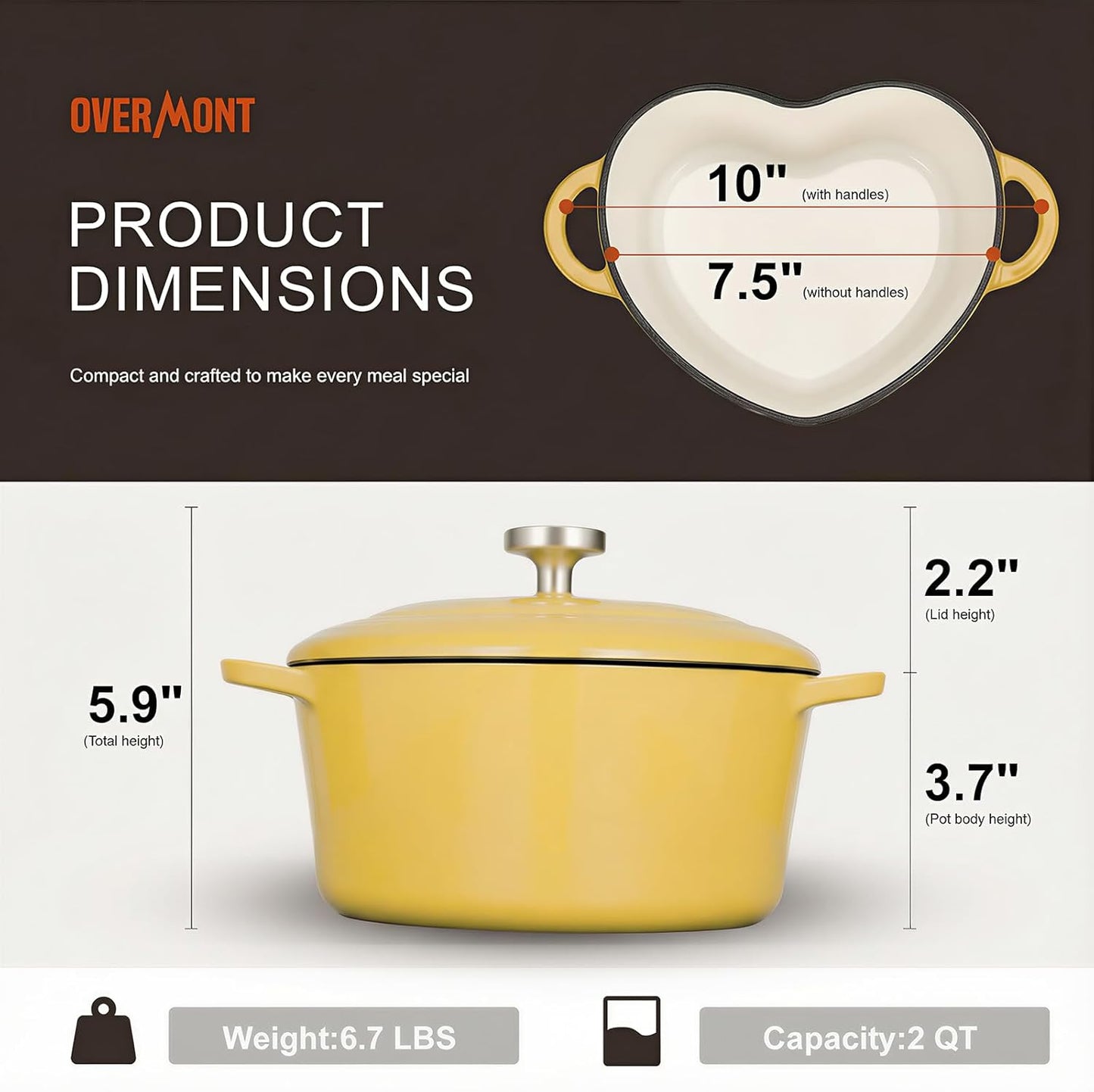 Enameled Cast Iron Dutch Oven - 2QT Heart-Shaped Mini Pot with Lid | Oven Safe to 500°F, Mini Cookware with Recipe Potholder, for Bread Baking Soups Stews, Gift for Wedding Birthday Housewarming