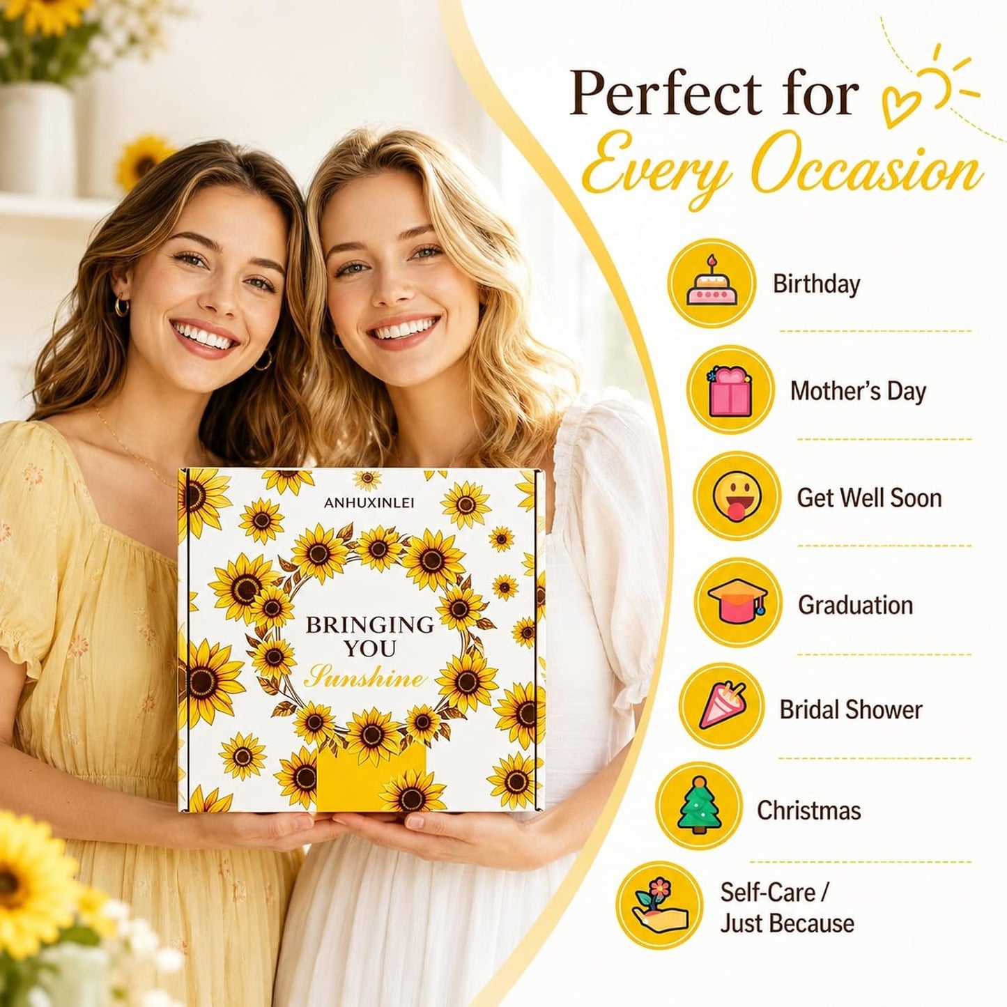 Sunflower Gifts for Women Birthday, 11Pcs Get Well Care Box | Ready-to-Give Sunshine Care Box with Cozy Blanket, Ceramic Mug, Lavender Candle and Spa Essentials