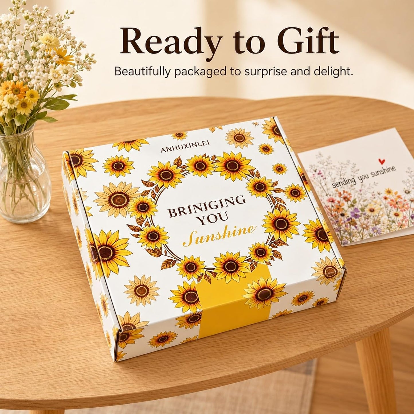 Sunflower Gifts for Women Birthday, 11Pcs Get Well Care Box | Ready-to-Give Sunshine Care Box with Cozy Blanket, Ceramic Mug, Lavender Candle and Spa Essentials