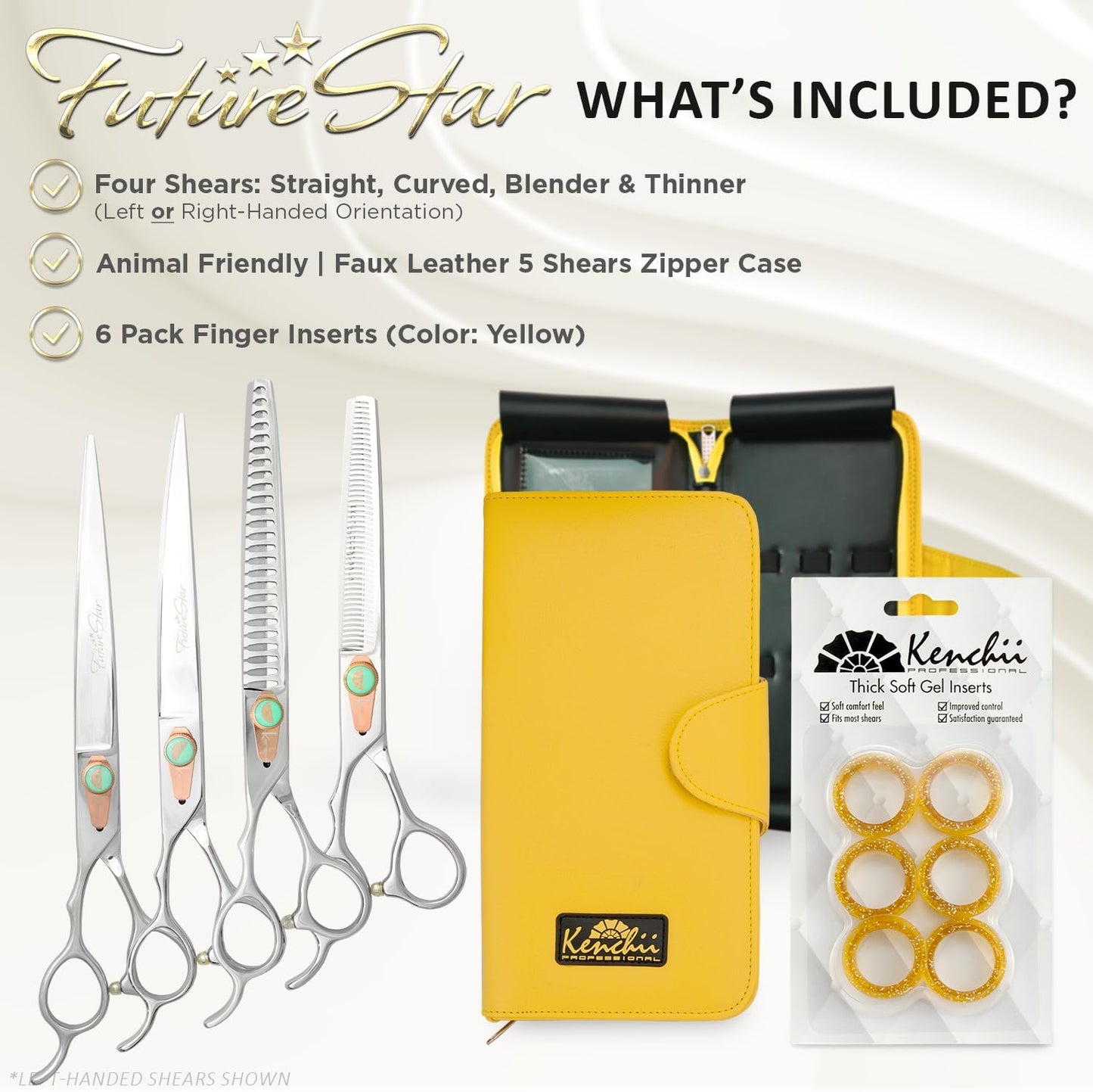 Future Star Dog Grooming Scissors Righty Set Premium Kit for Novice & Pro Groomers Straight Curved Thinner & Blender Shears with Micro Serrated Blades Includes Case and Inserts.